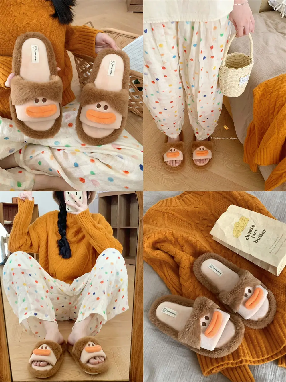 Cute Fur Funny Home Slippers For Women 2024 Autumn And Winter Slippers Warm And Non Slip Straight Cotton Slippers