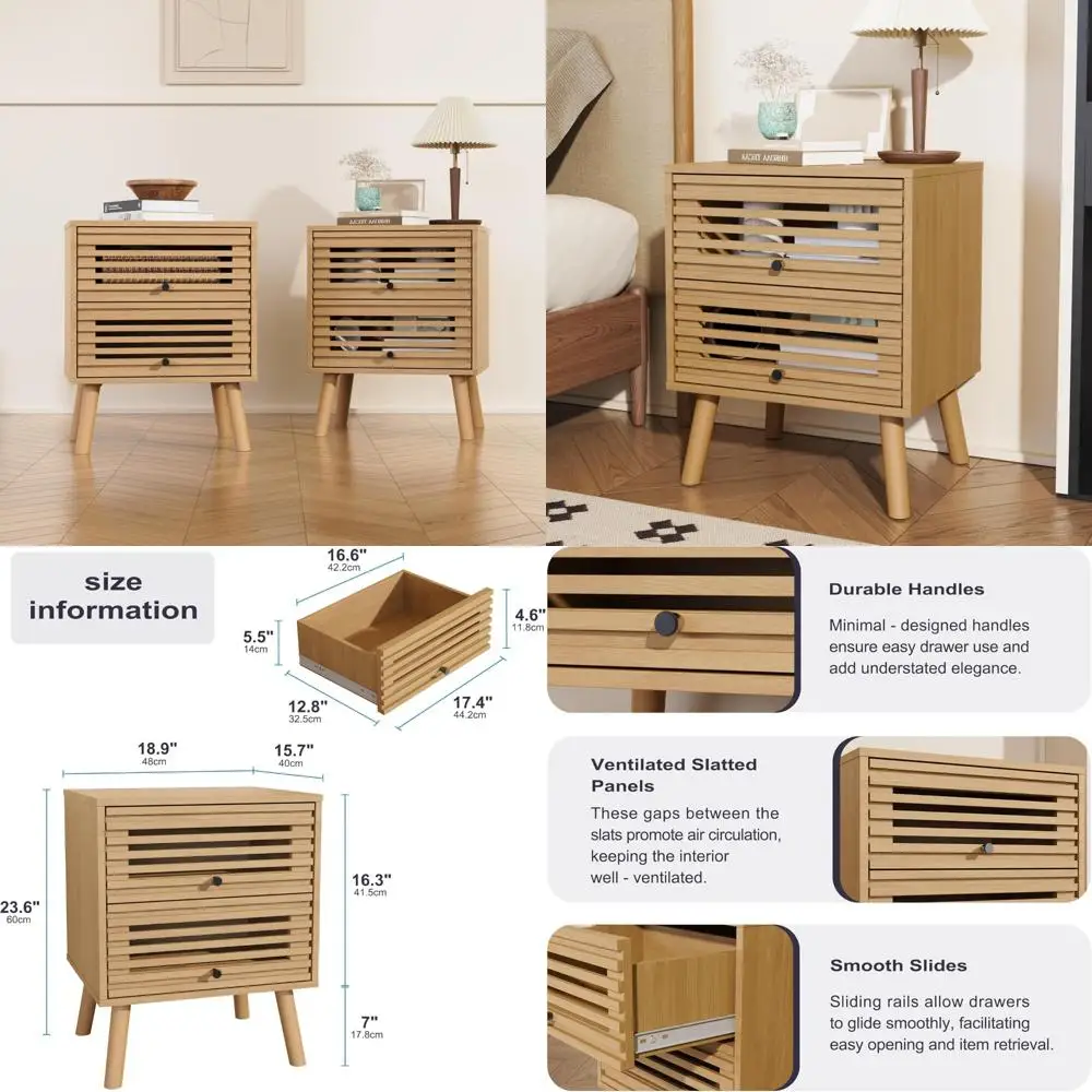 pair of mid-century modern nightstands with hollow drawers for bedside use