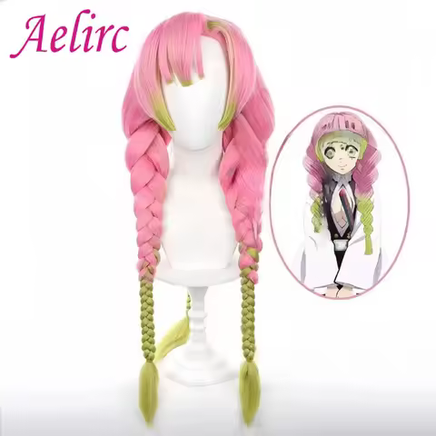 Kanroji Mitsuri Cosplay Wig Demon Slayer Anime Coser Synthetic Long Braided Wig Cute Girl High Quality Wig Halloween Party Use