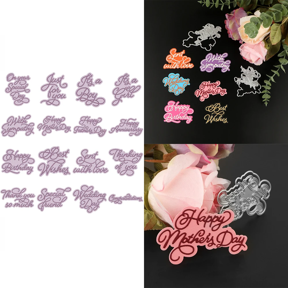 On Your Special Day Holiday Wishes Shadow Words Metal Cutting Dies Set DIY Scrapbooking Paper Craft Cards Album Making Template