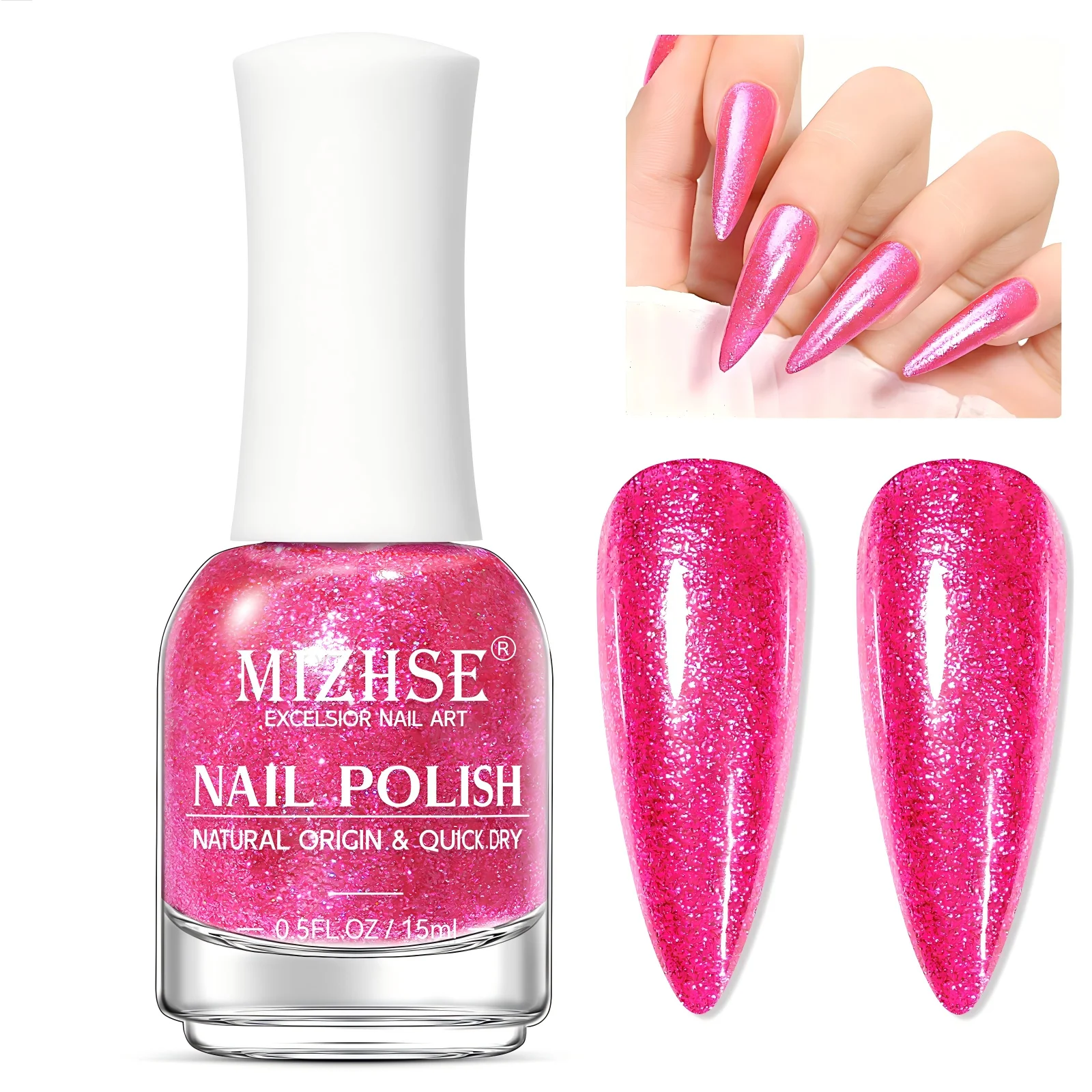 MIZHSE Quick Dry Glitter Rose Red Лак для ногтей, 15 мл глянцевый блестящий лак для ногтей Air Dry, Shimmery Nail Art Home DIY