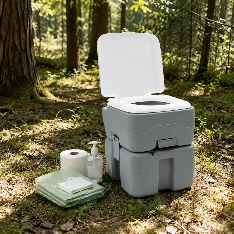Inodoro Portátil para Camping 41.5 X 36.5 X 42 Cm, Polietileno de Alta Densidad, Gris, Desmontable, Fácil de Limpiar, Compacto y Ligero