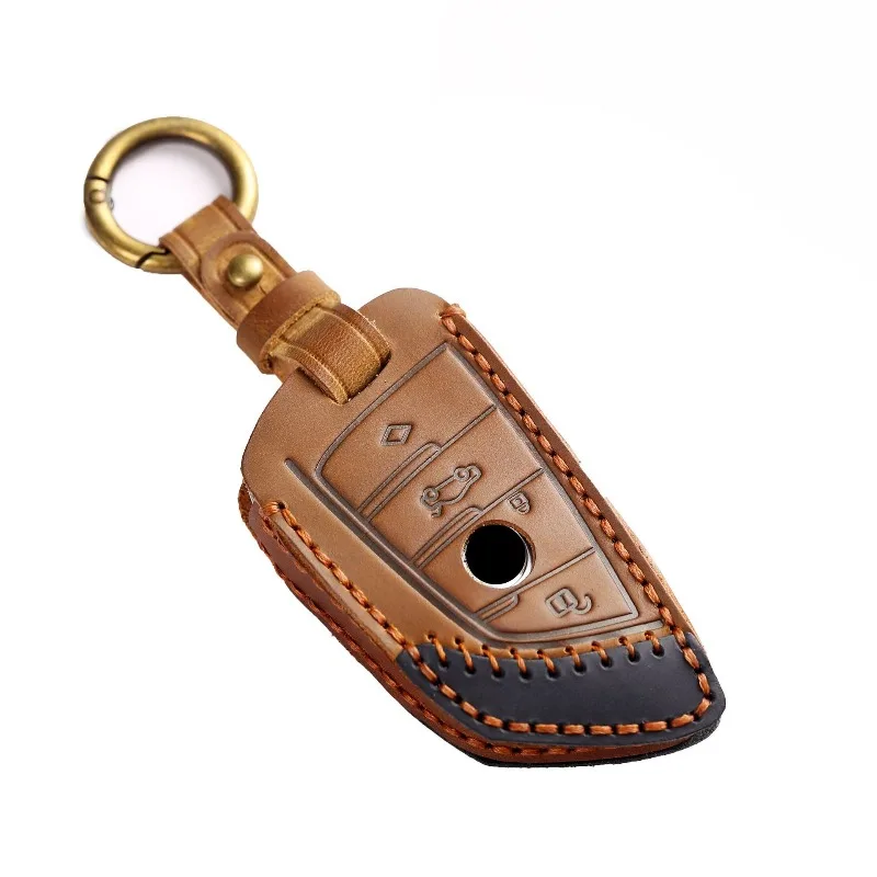 Genuine Leather Handmade Car Key Case Cover Shell Fob Holder for BMW X1 X3 525Li 5 Series 7 Series Accessories Wholesale