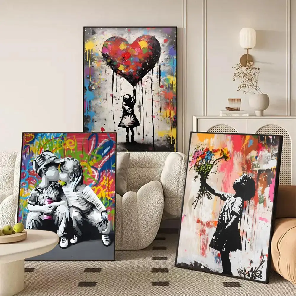 Banksy-style graffiti art Poster Waterproof Self-Stick Wall Art Stickers, Removable Wall Decor for Living Room and Bedroom
