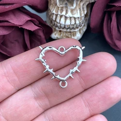 6pcs 31*28mm Goth Antique Silver Color Thorn Heart Connector Charms Pendants For Earrings Jewelry Making DIY Jewelry Findings 