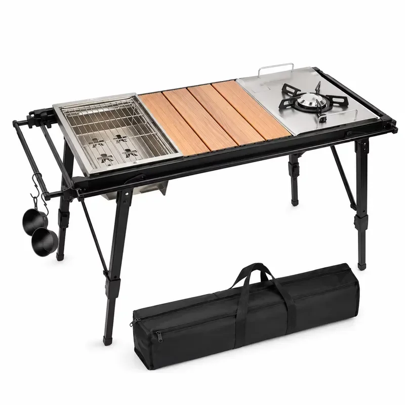 Portable Aluminum Camping Table Height Adjustable Stainless Steel IGT Modular Kitchen Folding Grill Cooking Tactical Outdoor