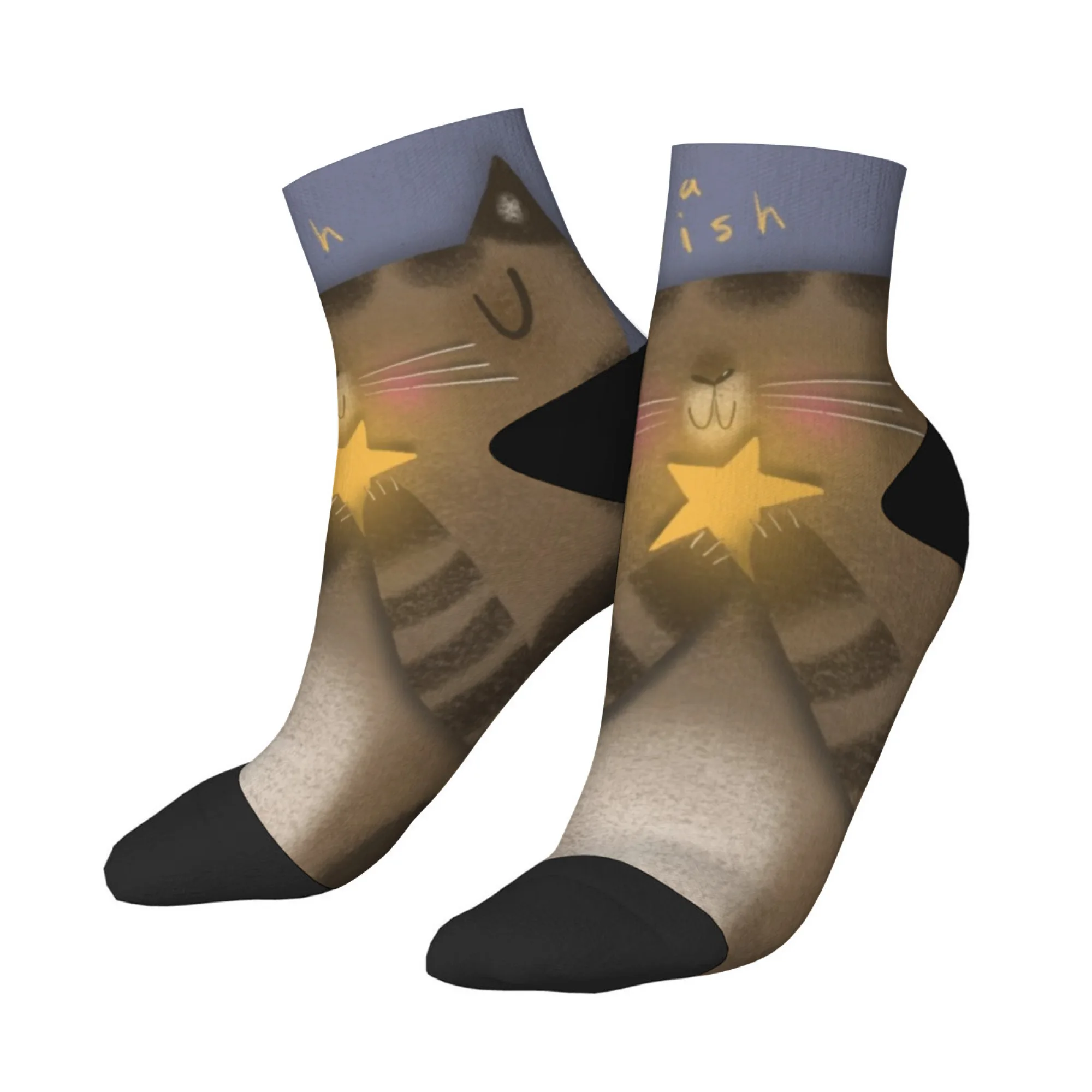 

Star Black Cat Short Socks Polyester Blend Comfortable Casual Socks for Women Men Unisex Soft Breathable Lightweight Fashionable