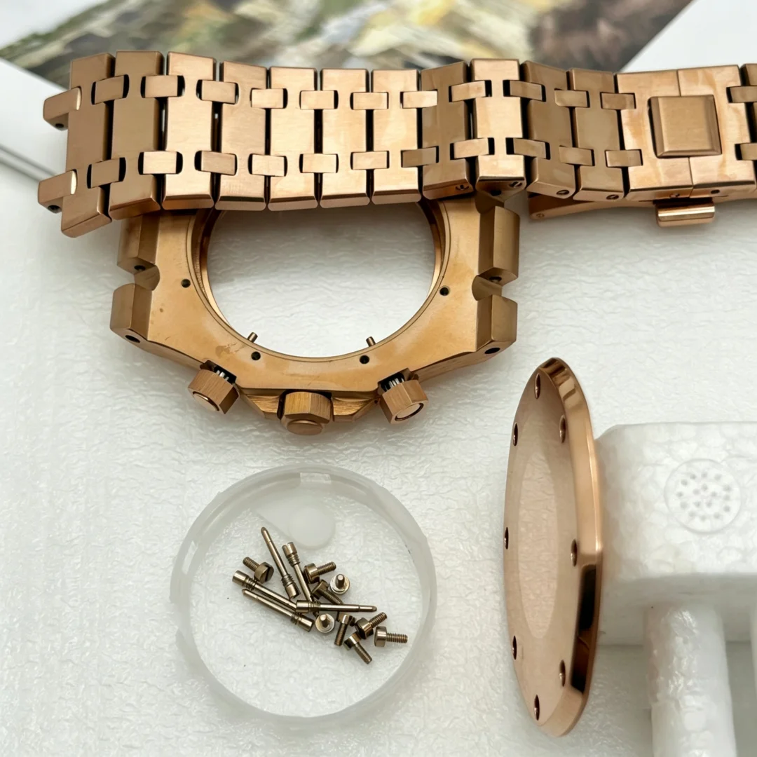 42MM Silver Gold Black Modified Watch Accessory Part Strap for Oak Case 31.8mm Dial VK64/63 Quartz Movement Pointer Kit No Logo view 3