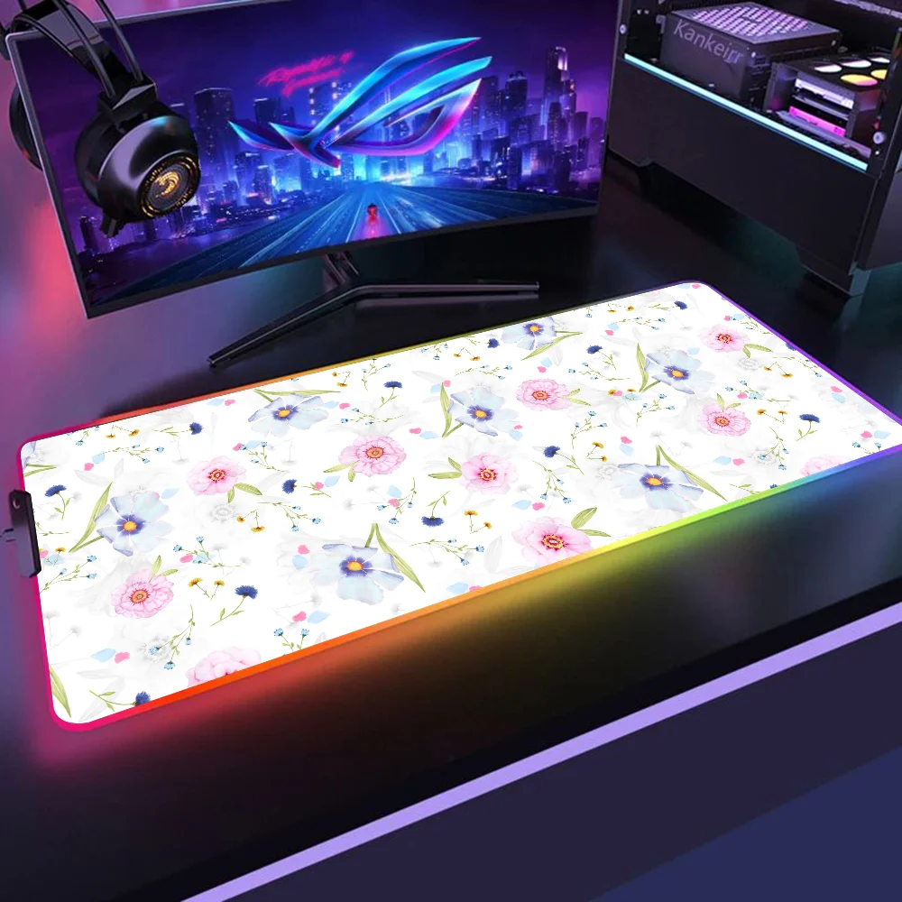 Mousepad com designs florais XXL RGB Gaming Mouse Pads HD Preto Acessórios para jogadores LED grande