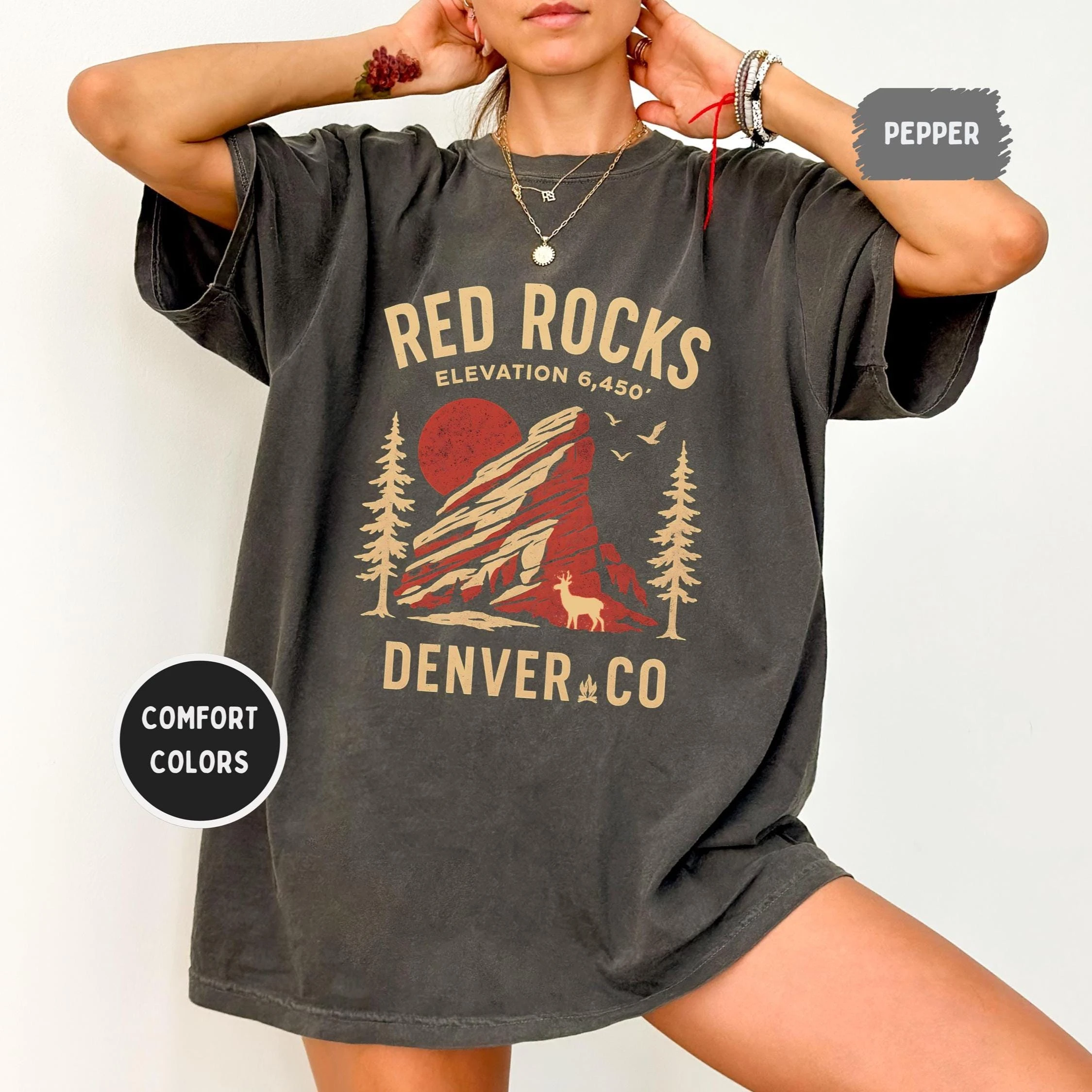 Red Rocks Denver Colorado T-shirt, Unisex Tee, Vintage Style Shirt, Mountain Graphic Tee, Outdoor Lover Gift