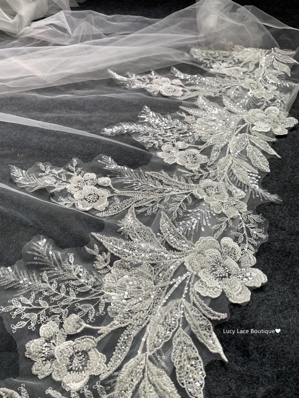 38CM Wide Ivory Beaded Lace Trim Sewing on Embroidery Wedding Lace Trimming 1 Yard