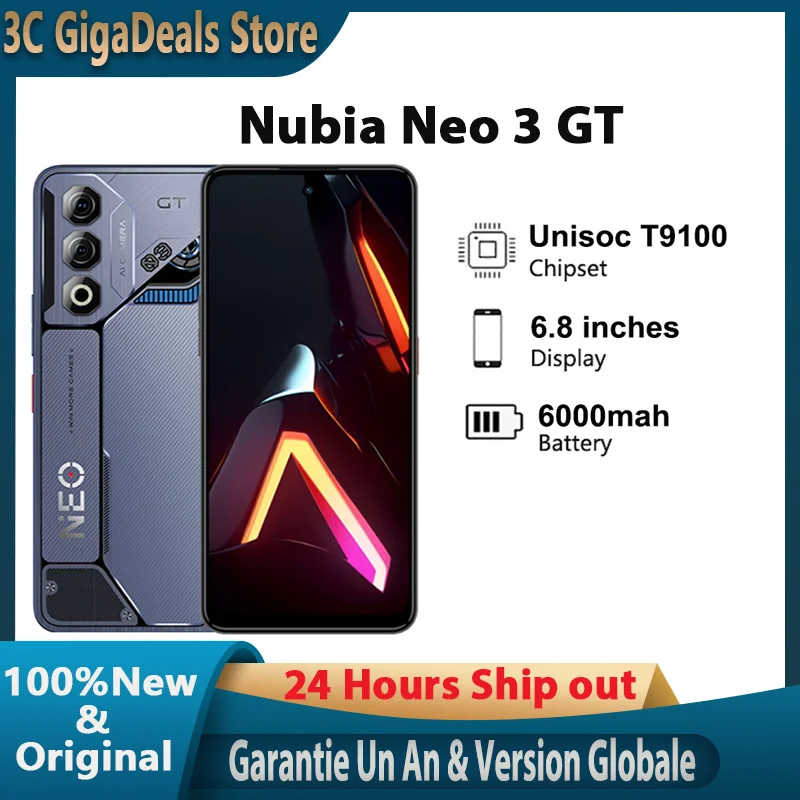 Version mondiale Nubia Neo 3 GT 5G, 6.8 pouces, systme de refroidissement VC 4083 mm2, Unisoc t9100, 6000 mAh, NFC Super charge 80W, 12G RA