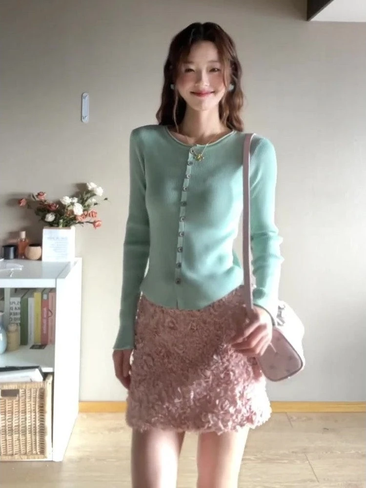 

Mint een Long Sve ort Knitted Sweater Women's Slim Fit Korean Sle Spring New Arrival Cardigan Top Warmth Assurance