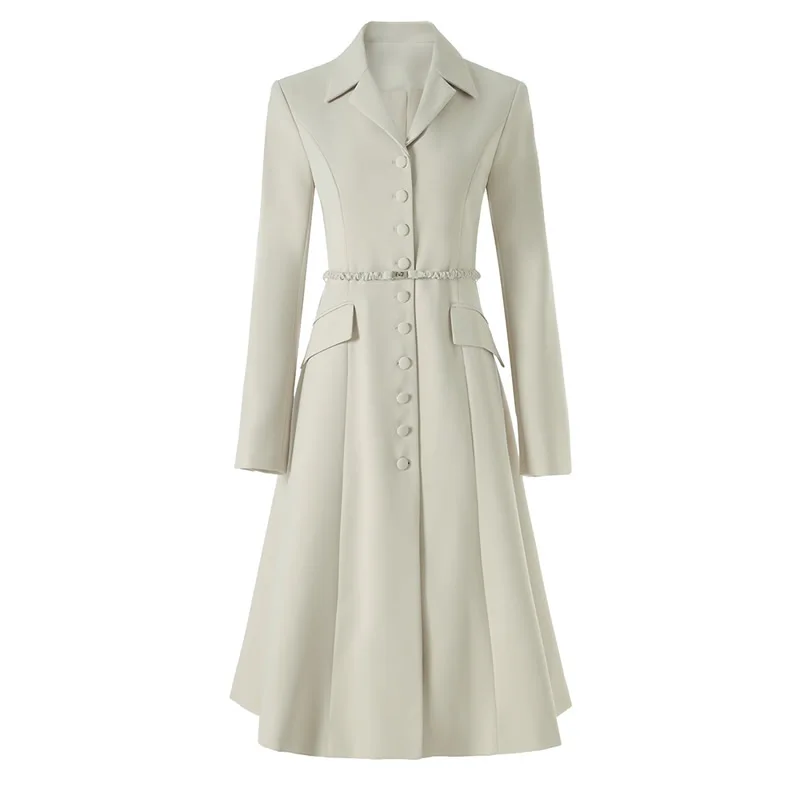 

New women solid trench coat fashion Single Breasted long sleeve Turn-down Collar coat