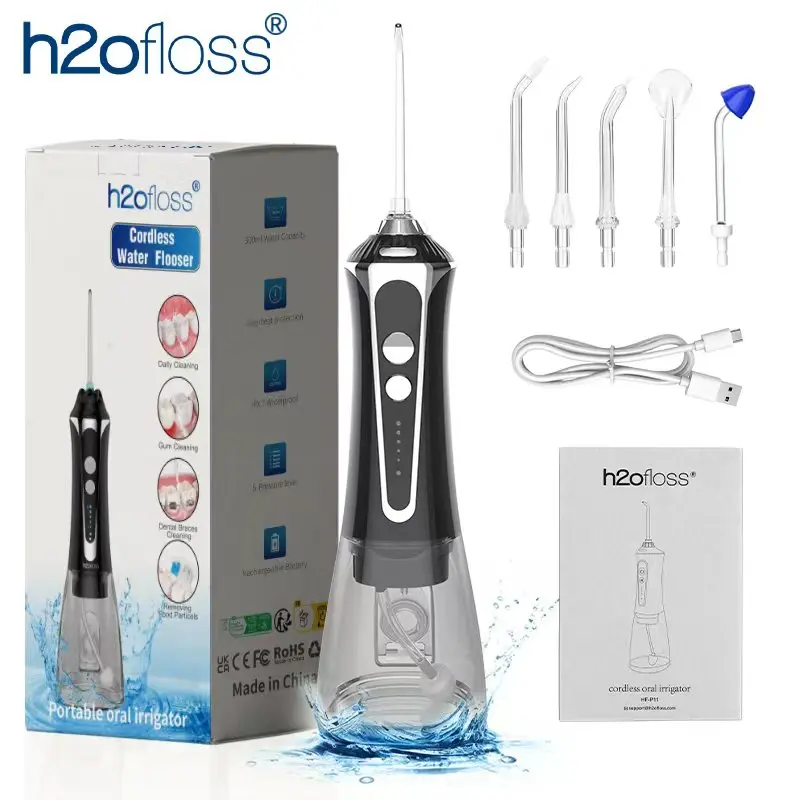 H2ofloss Draadloze Waterflosser Draagbare Monddouche 5 Modi 5 Jets Tips 300ml 140PSI USB Oplaadbaar voor Tandenreiniging