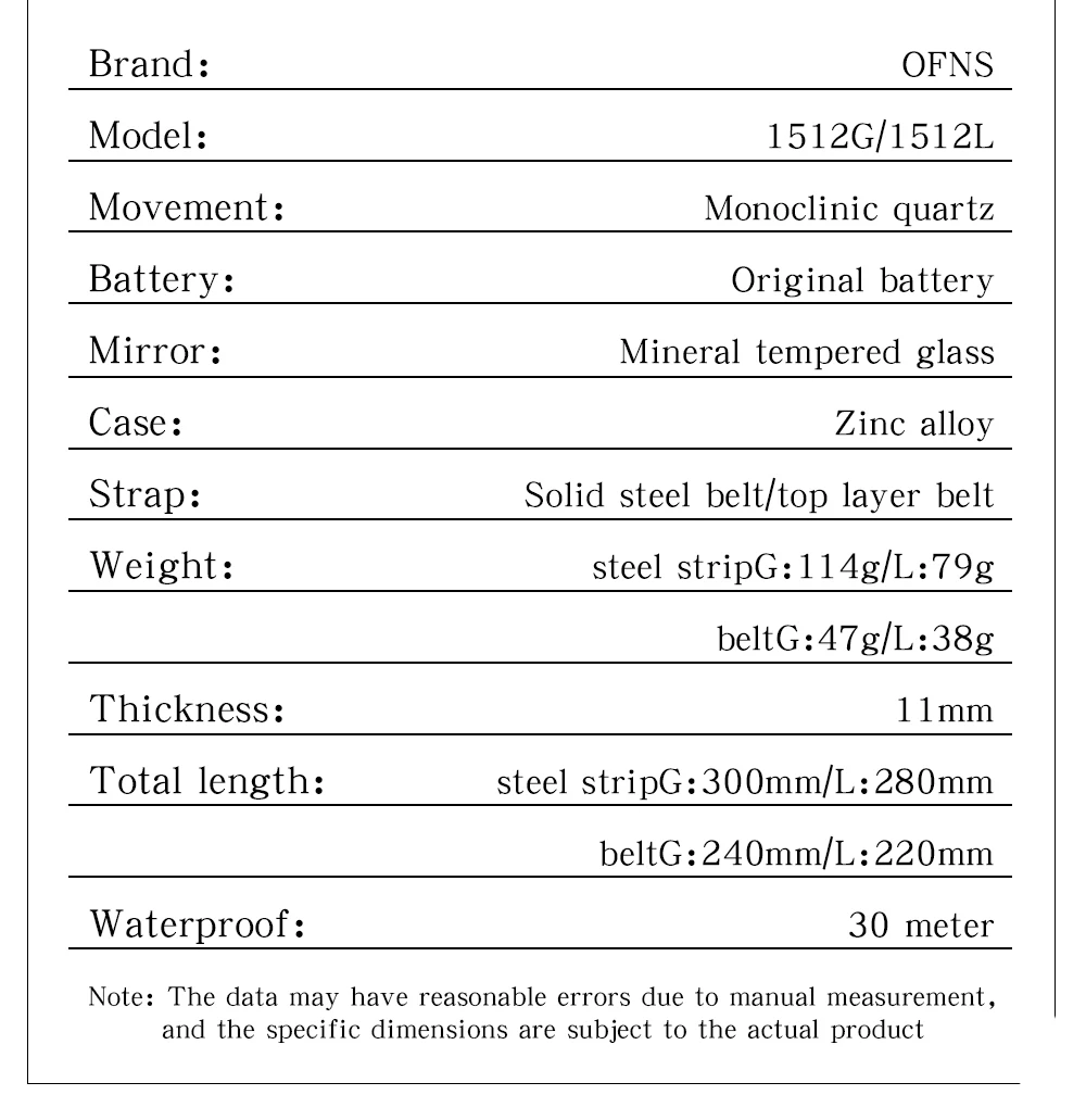 OFNS ใหม่ 1512 แฟชั่นคู่ควอตซ์นาฬิกา Dial โรมันกันน้ําปฏิทินหรูหราคู่นาฬิกาควอตซ์ 2025