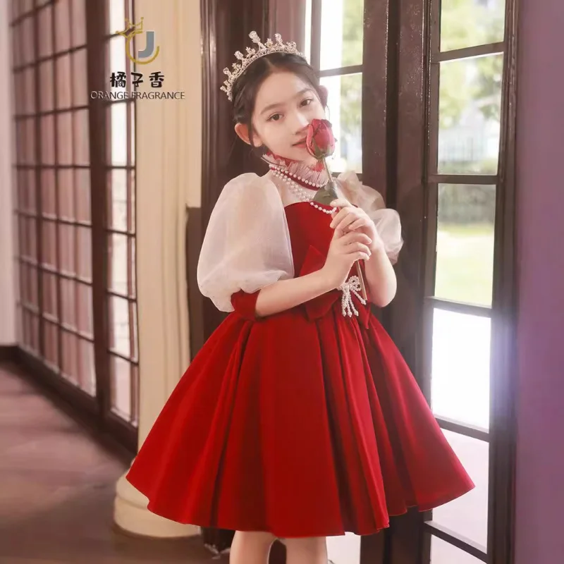 Flower Evening Host Girl Princess Birthday High-end Puffy Tulle Wedding Piano Performance Dress Spr
