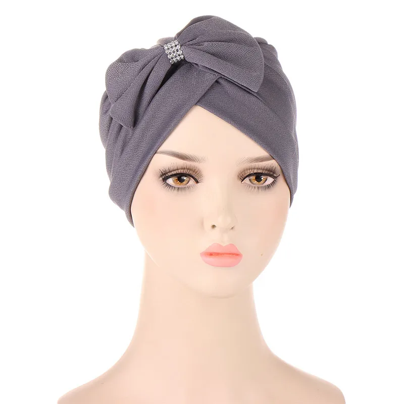 Damski muzułmański hidżab Turban Bowknot krzyż czoło Bonnet Headwrap szalik Chemo utrata włosów czapka czapki nakrycie islamskie Solid Color