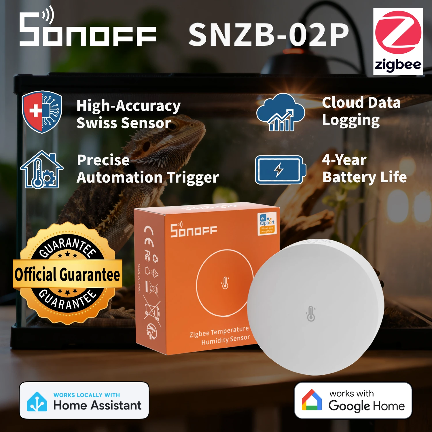 مستشعر Zigbee SONOFF SNZB-02P، مراقبة دقيقة لدرجة حرارة المناخ المنزلي والرطوبة، عمر البطارية لمدة 4 سنوات، يعمل مع مساعد منزلي HA