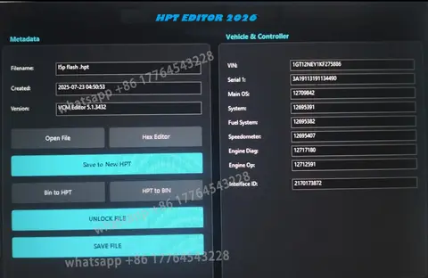 2026 HPT Editor Converter HPT to BIN Unlocker VIN/OS/Serial Edit Hex Full Calibration Convert New Old File Hex Editor Change VIN