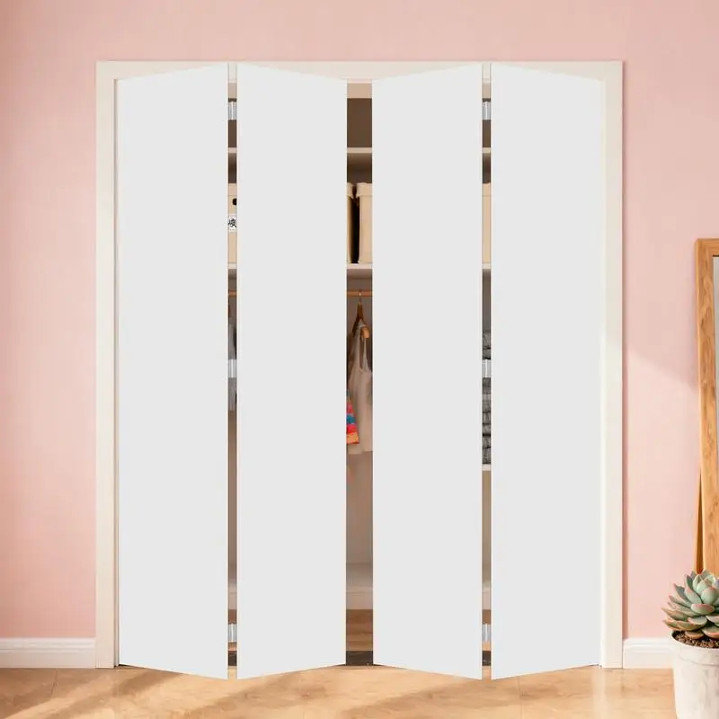 Pintu Lipat Dua Panel Modern 84x84 Inti Padat Vinyl Putih dengan Perlengkapan Perangkat Keras