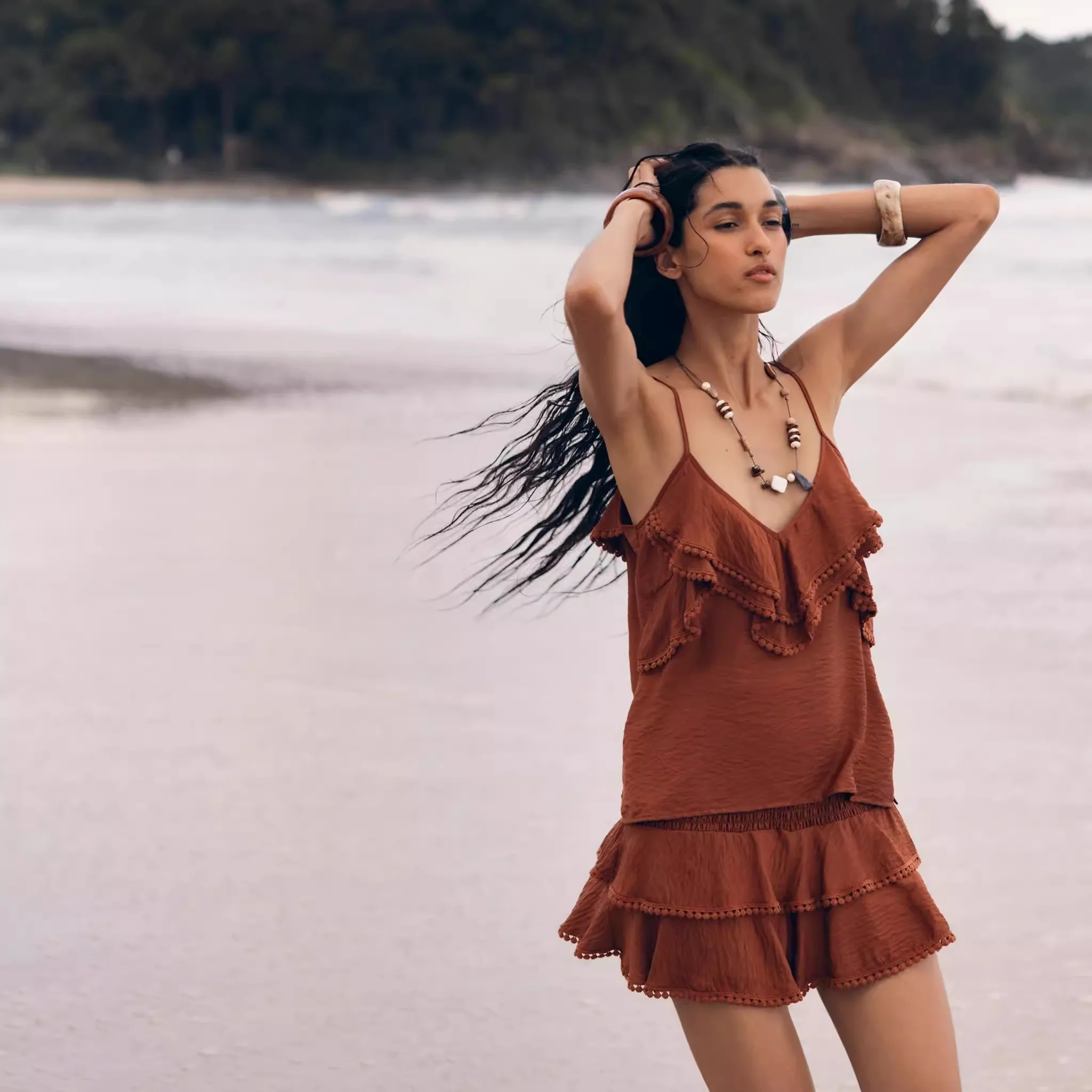 

Новинка лета 20%, женская универсальная юбка с рюшами и отделкой, оригинальный дизайн, свободная посадка, ter Ne Color Faion Trend