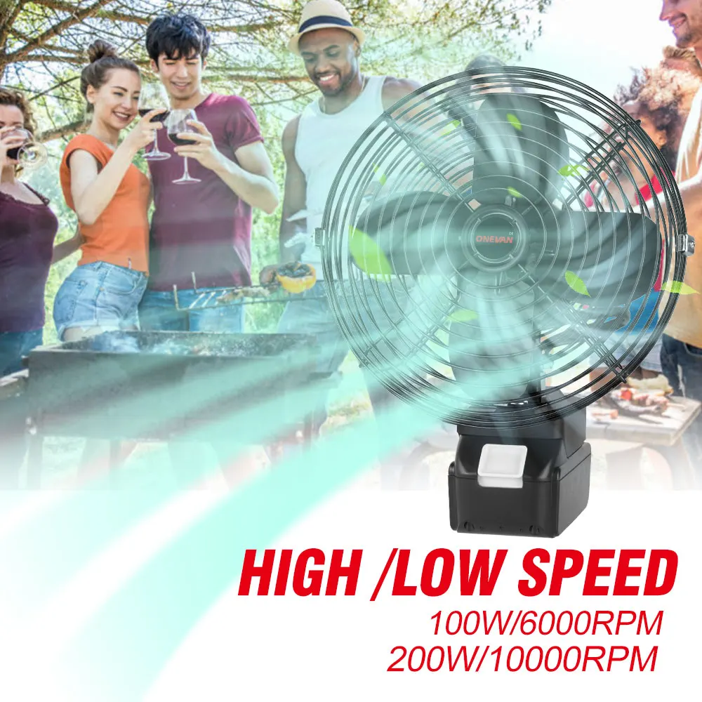 10000RPM Strong Wind Cordless Fan 200W Metal Mini Portable Fan For Home Outdoor Camping For Makita 18V Lithium-ion Battery