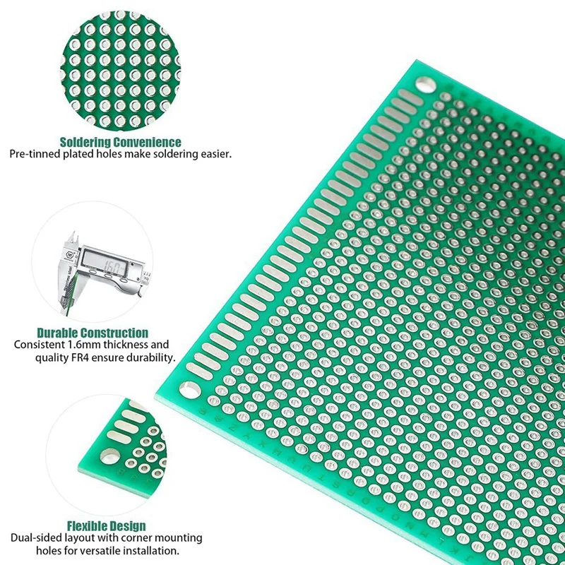 147-Piece PCB Circuit Board Prototype Kit - Double-Sided Perf Boards In 6 Sizes