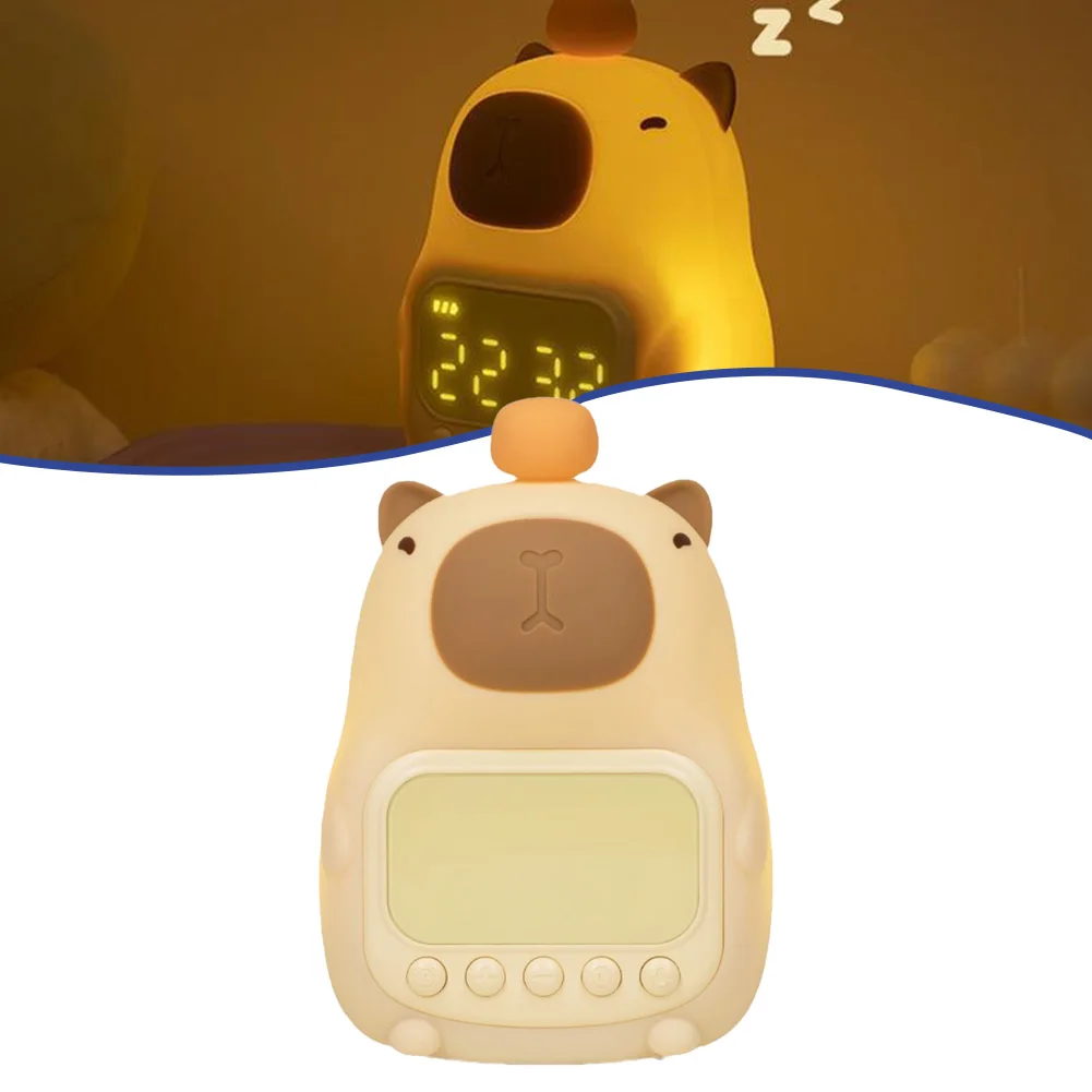 Cute Cartoon Capybara Silicone Night Light Rechargeable Digital Alarm Clock Led Night Lamp Touch Snooze Always-on Table Clock