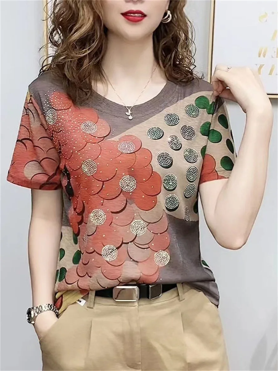 4XL Women Summer Spring Blouses Shirts Lady Fashion Casual Short Sleeve O-Neck Sequins Elasticity T-shirt Blusas Tops WY0730