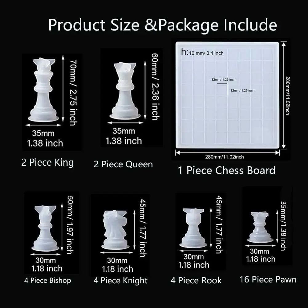 Resin Chess Set Mold with Chess Board Silicone Resin Molds,3D Silicone Chess Resin Mold image 2