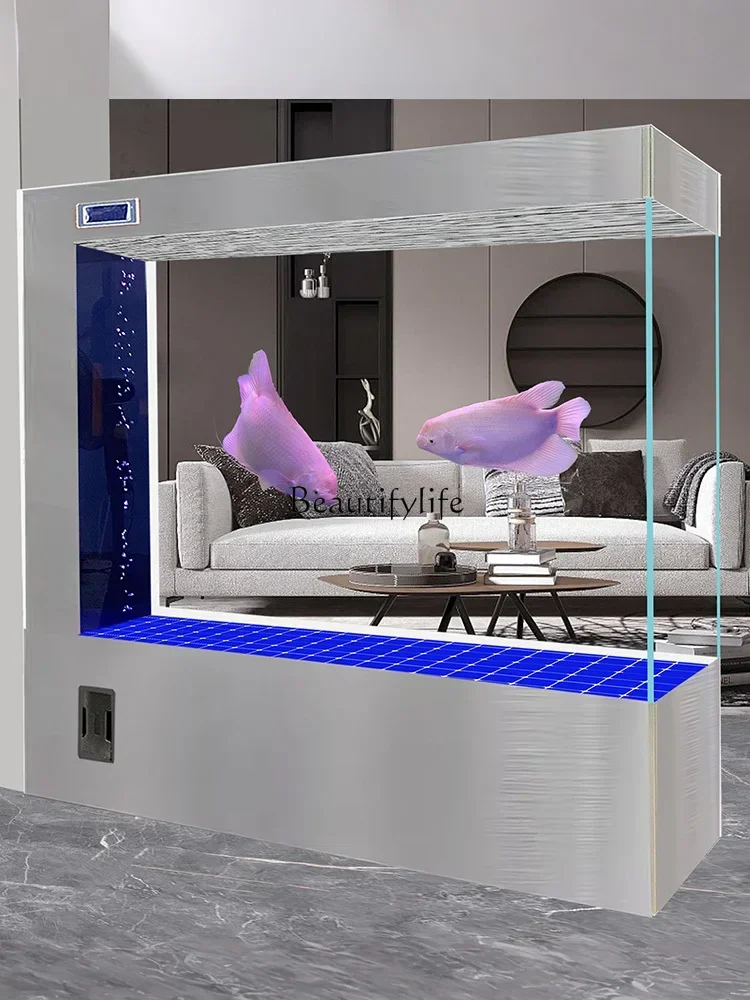 Fish Tank Small Living Room 2023 New Super White Glass Entrance Partition Floor