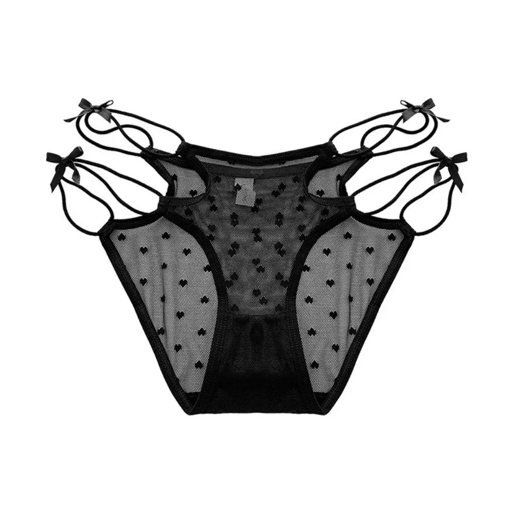 

Comfortable Polka Dot Seamless Panties Bow Strap Low Waist Underwear for Women Transparent Hollow Mesh Thin Briefs Summer