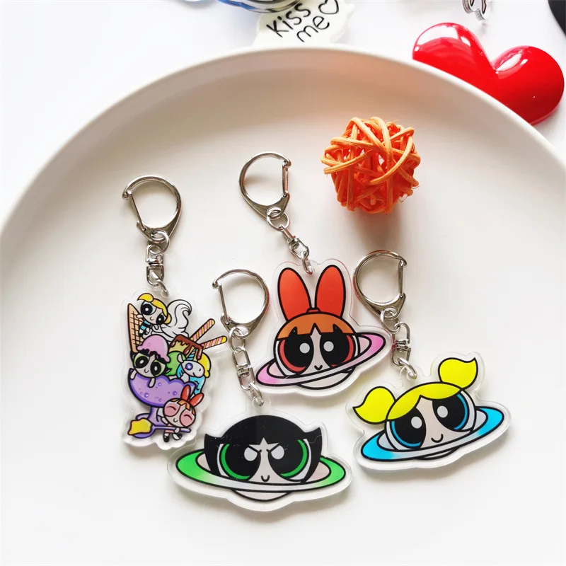 The Powerpuff Girls Blossom Bubbles Buttercup Cute Cartoon Star Toy Keychain Kawaii Periphery Backpack Pendant Birthday Gifts