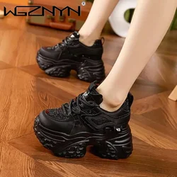 Synthetic Genuine Leather 10cm Chunky Sneakers Women Comfortable Vulcanize Shoes NEW Spring Bling Autumn Boots Mixed Color Shoes
