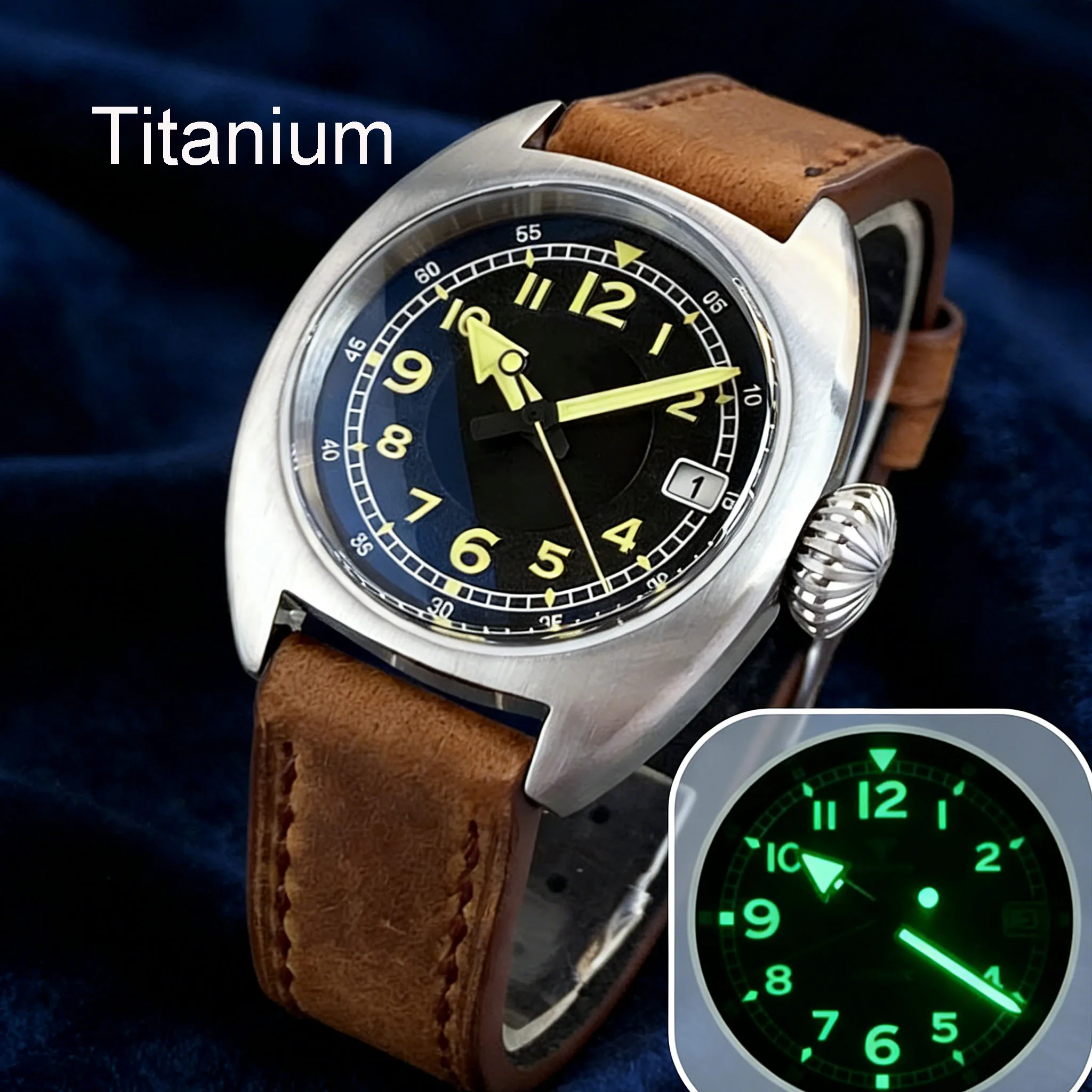 

36 мм титан/твердый CnSu8 бронзовые военные 20ATM дайверские мужские часы арабский светящийся циферблат с сапфировым стеклом NH35 кожаный автоматический механизм