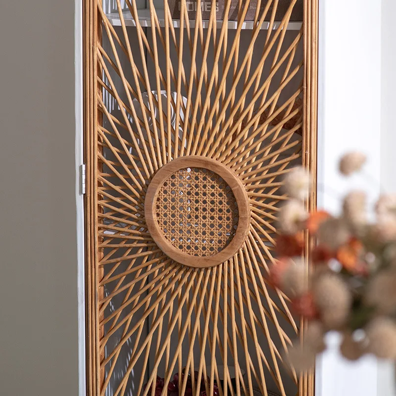 خزانة عرض من الخيزران والحديد المنسوج: وحدة تحكم ريفية ضيقة لديكور المدخل #3