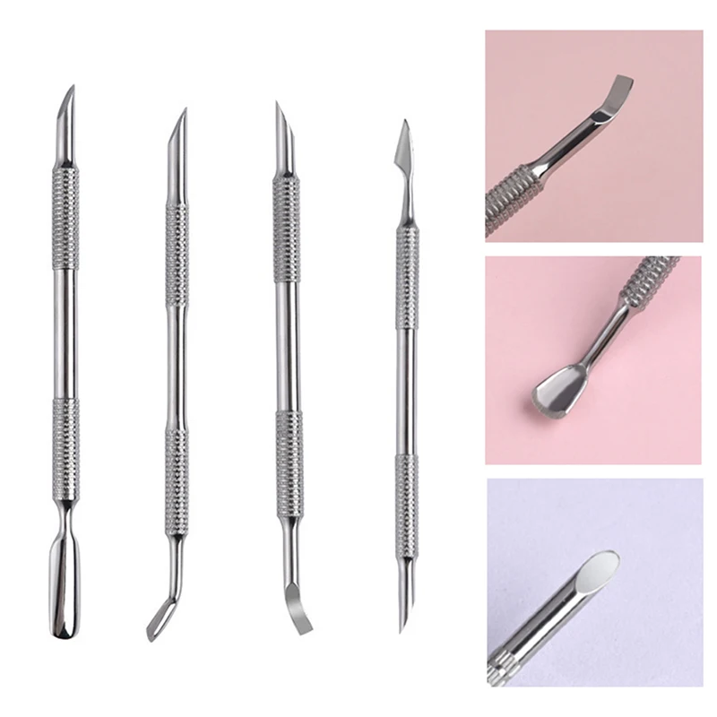  Nail Art Pusher Dead Skin Remover Stick Rod Gel Polishing Dual End Stainless Steel Tweezers Nail Cutter Nail Art Tool Pedicure