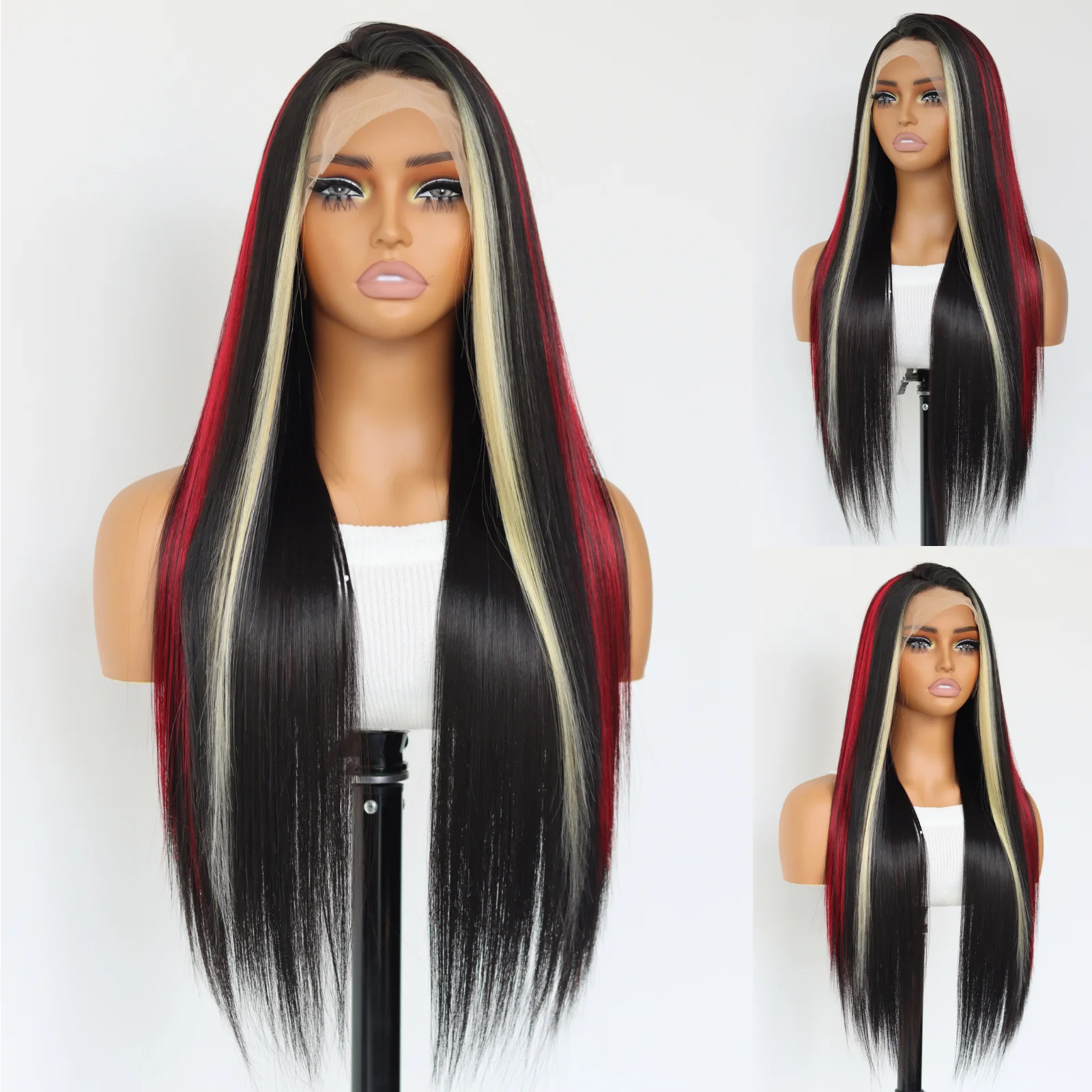 24Inch Straight Fashion Highlights wig 13×4 Transparant Lace Front Wigs  Pre plucked Glueless Wig For Women