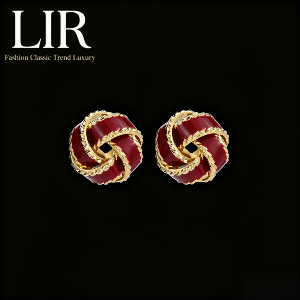 

LIR New Ankela Red Series Серьги-гвоздики: нежная эмаль с французским узлом, элегантная роскошь для женщин