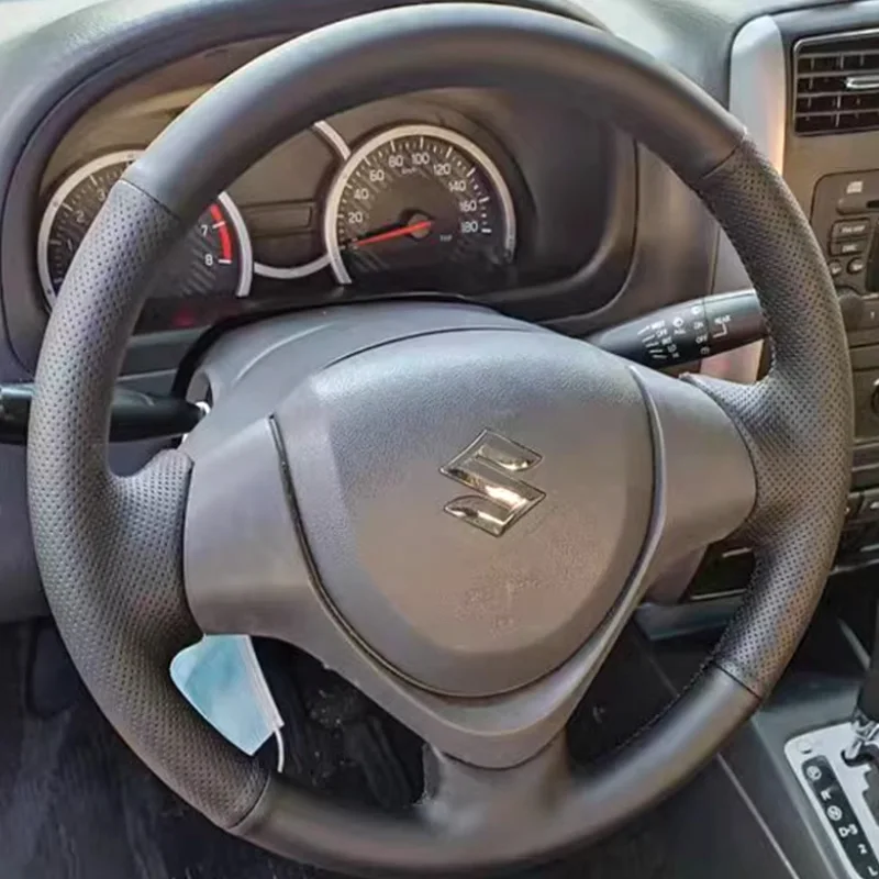 For Suzuki Jimny FJ 2015 2016 2017 2018 Hand Stitched Non-slip White Leather Renovation Car Steering Wheel Cover