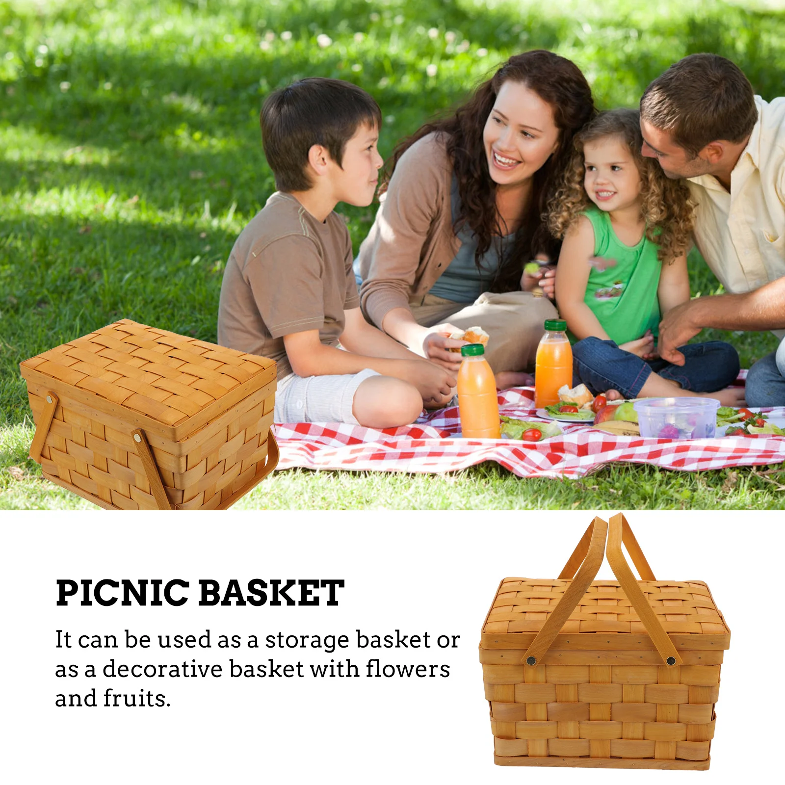 

1Pcs Wood Woven Storage Basket Portable Fruit Holder Flower Container Lightweight Home Decoration Basket Fruit Holder
