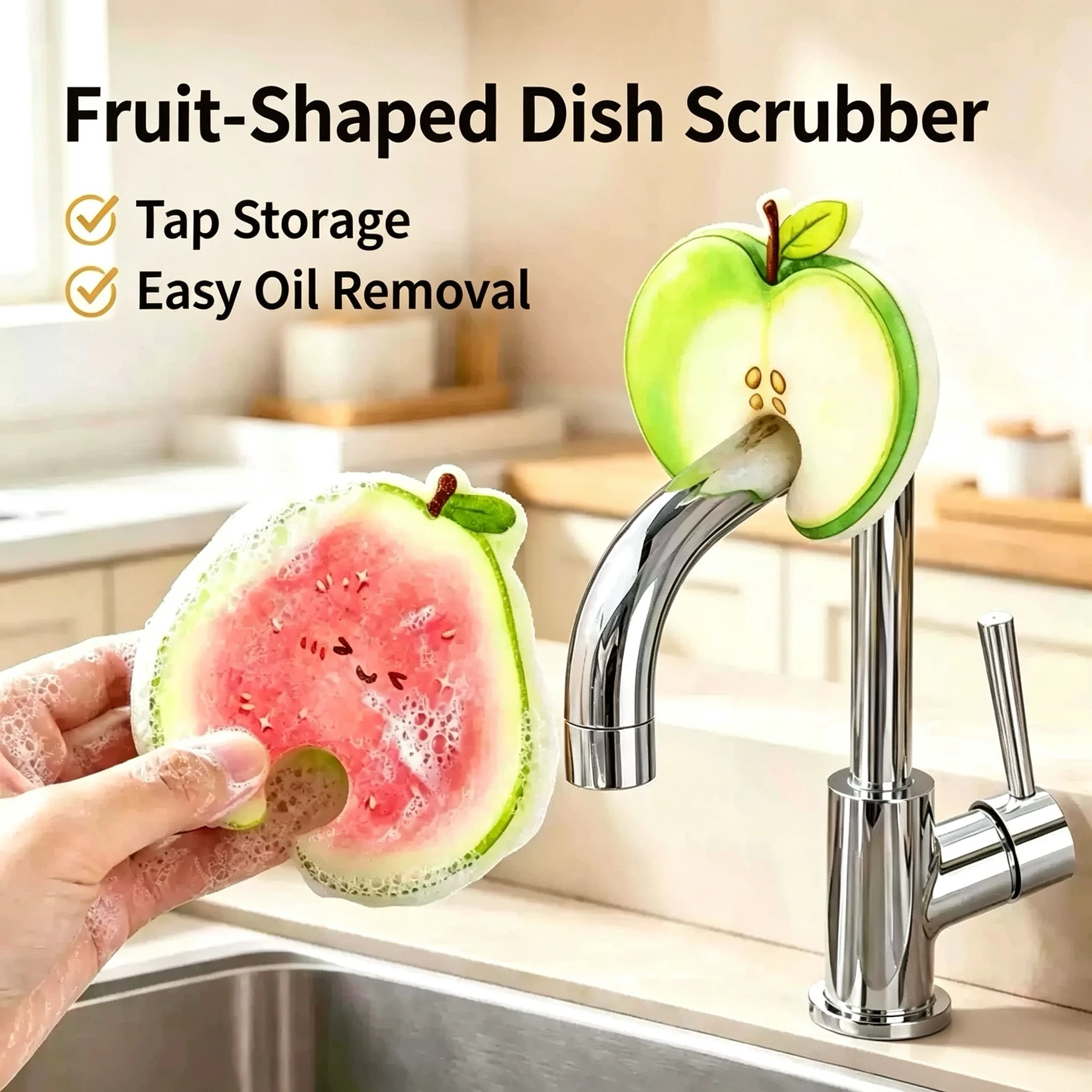 Fruit Shaped Wood Pulp Sponge Dish Scrubber Cute Cartoon Kitchen Cleaning Sponge for Washing Dishes