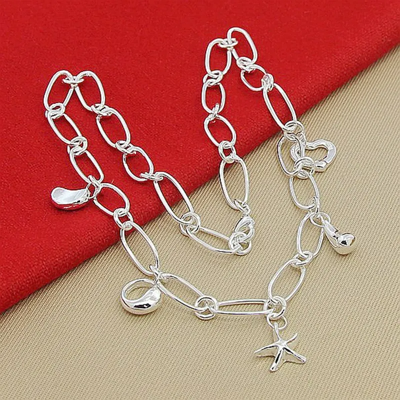 

925 Sterling Silver Heart Star Water Drop Bean Chain Necklace For Women Man Fashion Wedding Charm Jewelry