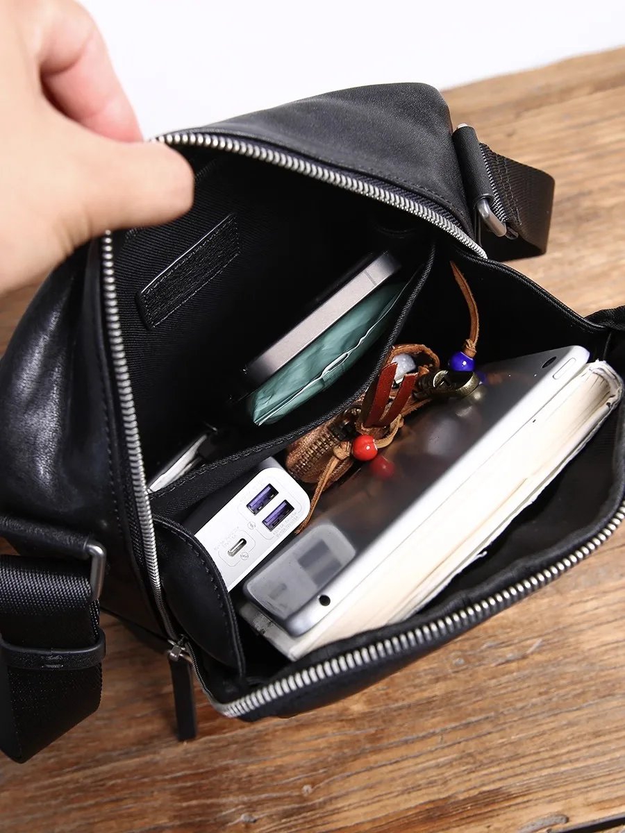 SENOFAN 2025 العلامة التجارية حقيبة كتف الرجال التنقل حقيقية جلد البقر حقائب ساعي مموهة للرجل حقيبة باد صغيرة الذكور الأسود