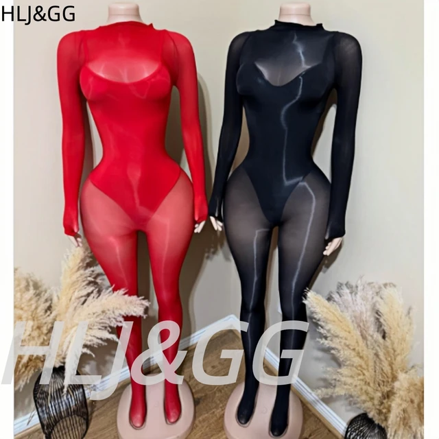 HLJ&GG Sexy Mesh See Through Bodycon Jumpsuits And Bodysuits Suits Women Long Sleeve Stretchy Playsuits Party Night Club Overall 2 HLJ&GG Sexy Mesh See Through Bodycon Jumpsuits And Bodysuits Suits Women Long Sleeve – view 2