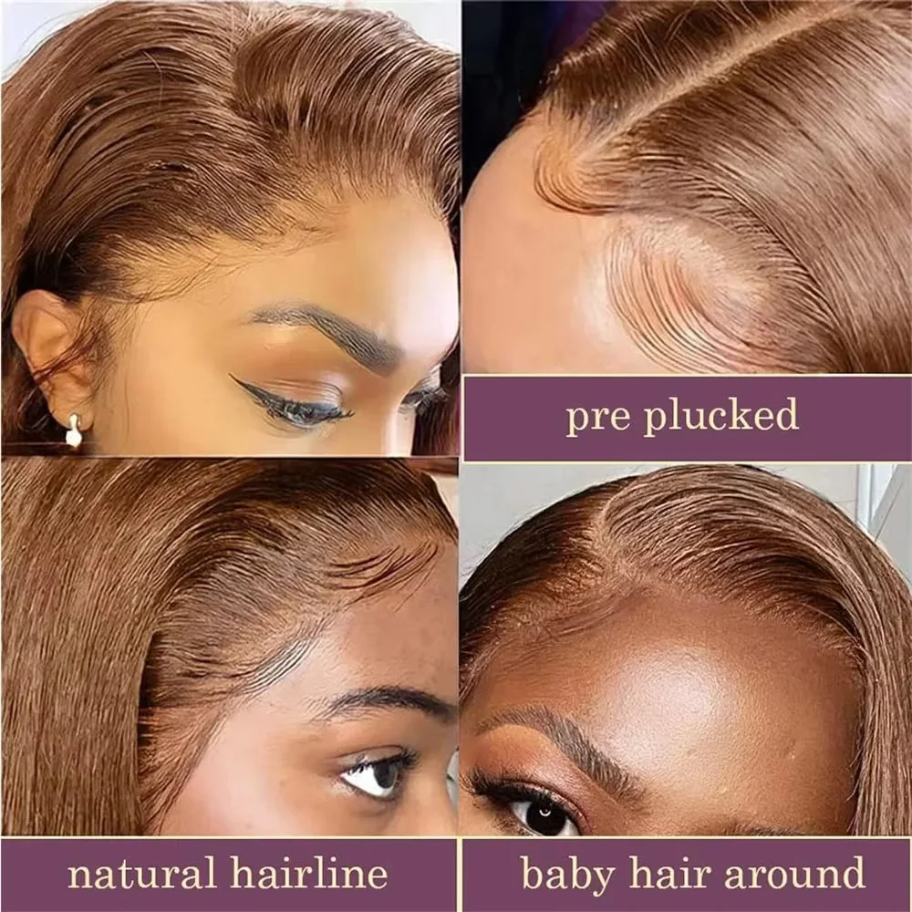 # 4 em linha reta curto bob peruca chocolate marrom 13x4 laço frontal bob peruca pré arrancado bob 14 polegadas perucas para mulher 200 densidade