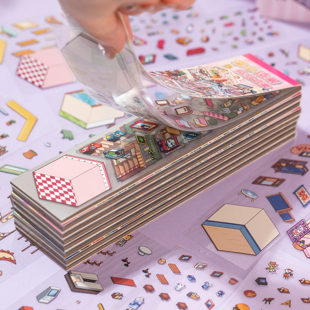 12 Pcs Palm Series 3D Landscape Stickers Set Album Cartoon Scene DIY Creative Decompression Portable Toy Festival Birthday Gift