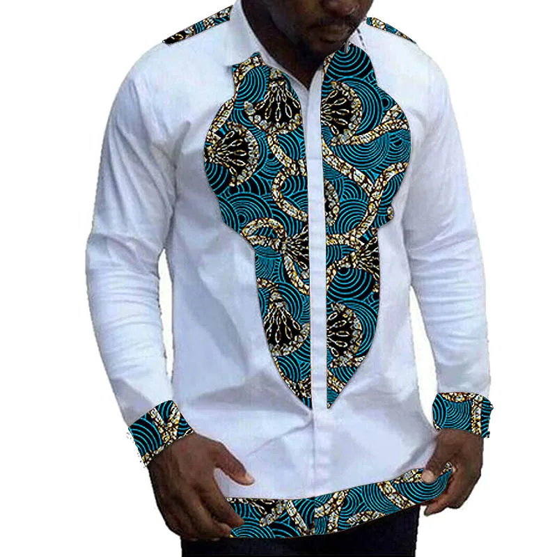 النيجيري موضة الأبيض قمصان رجالية التصميم الحديث قميص غير رسمي المرقعة بأكمام طويلة التلبيب ملابس الحفلات الأفريقية كوتور #3