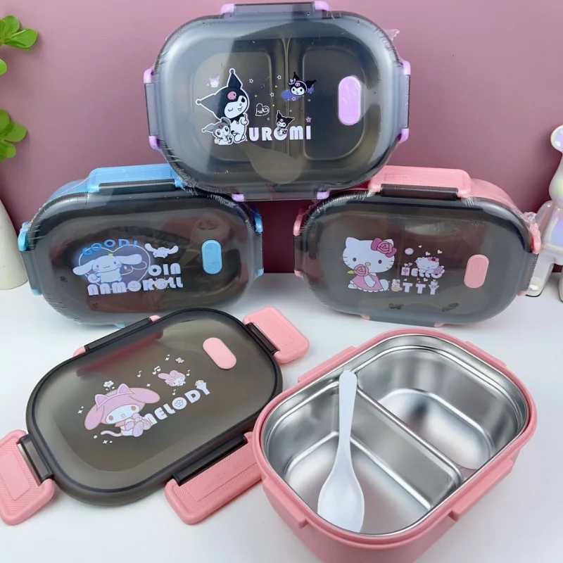 

Hello Kitty Sanrio Kuromi Cinnamoroll Stainless Steel Student Lunch Box Lunch Bring Cutlery Cartoon Anime Divided Bento Box